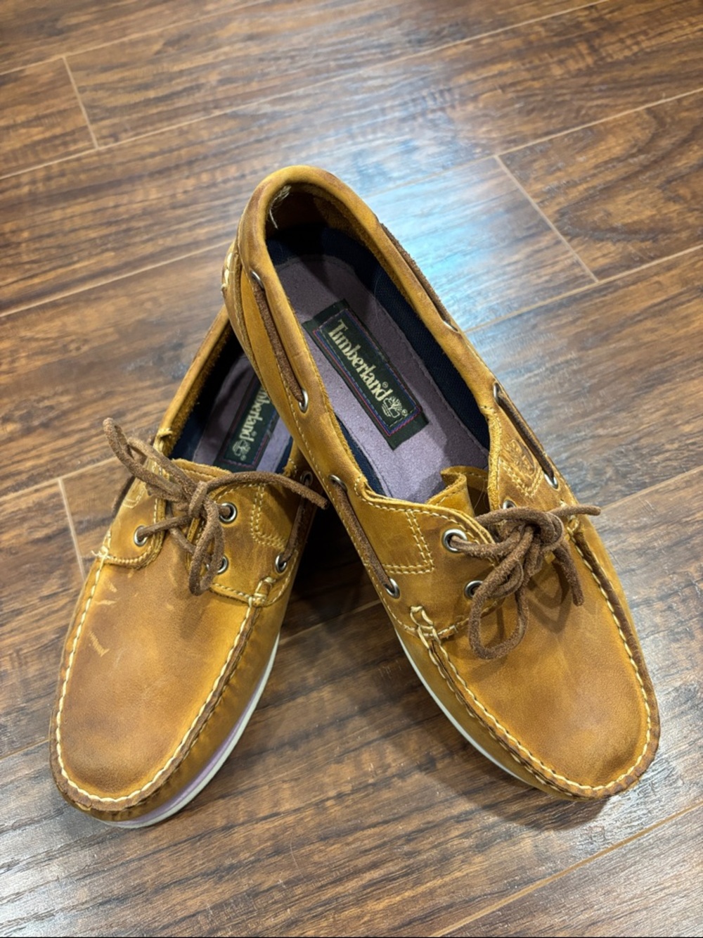 Timberland Cognac Leather Moccasin Boat Shoes